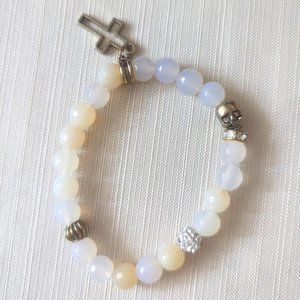 Vintage Cross and Skull 8mm Gemstone Bracelet